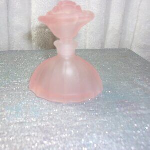 H-368 VINTAGE FROSTED PINK ROSE GLASS  PERFUME BOTTLE